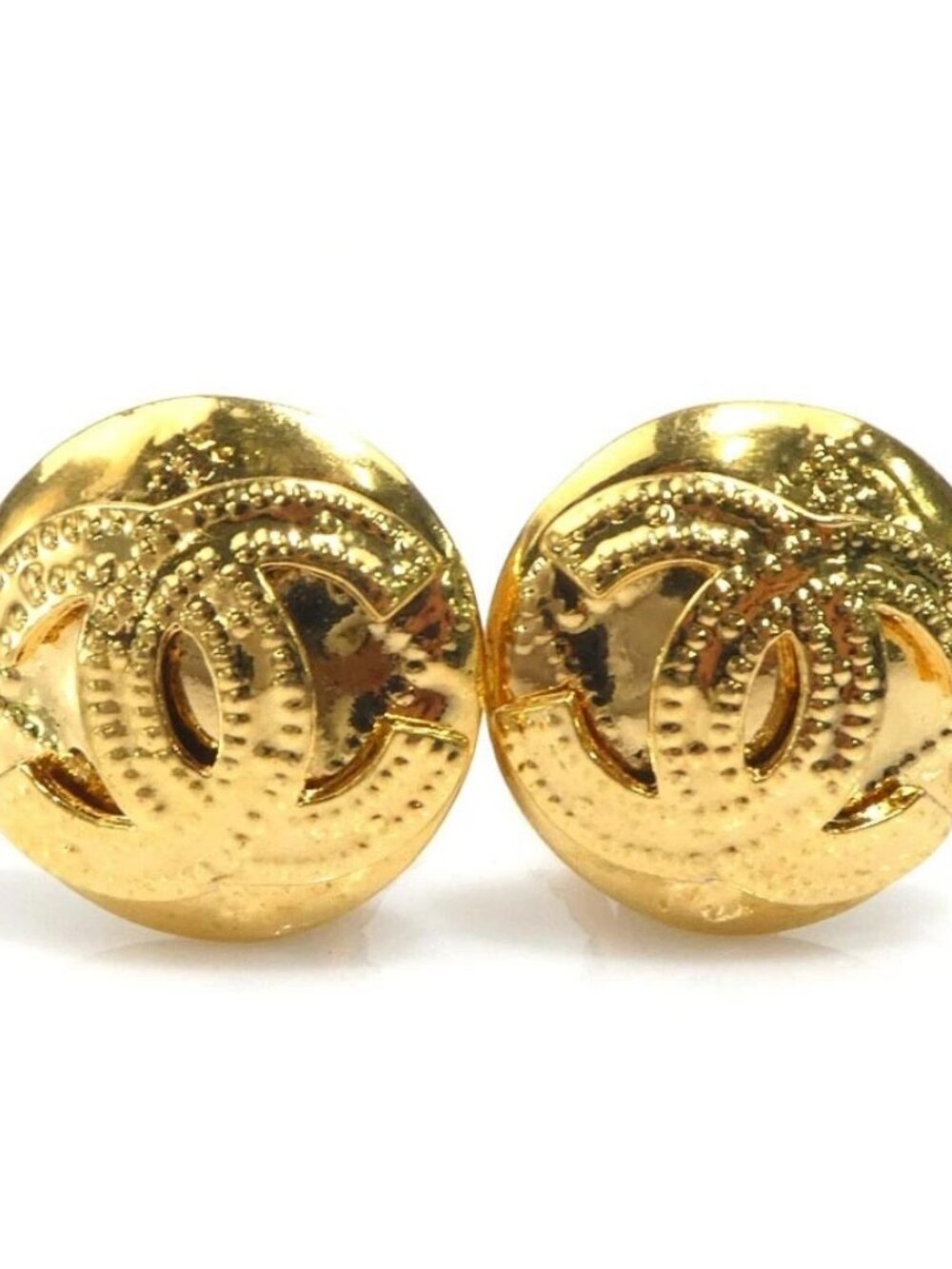 CHANEL Vintage CC Logo Clip on Earrings Gold Metal -